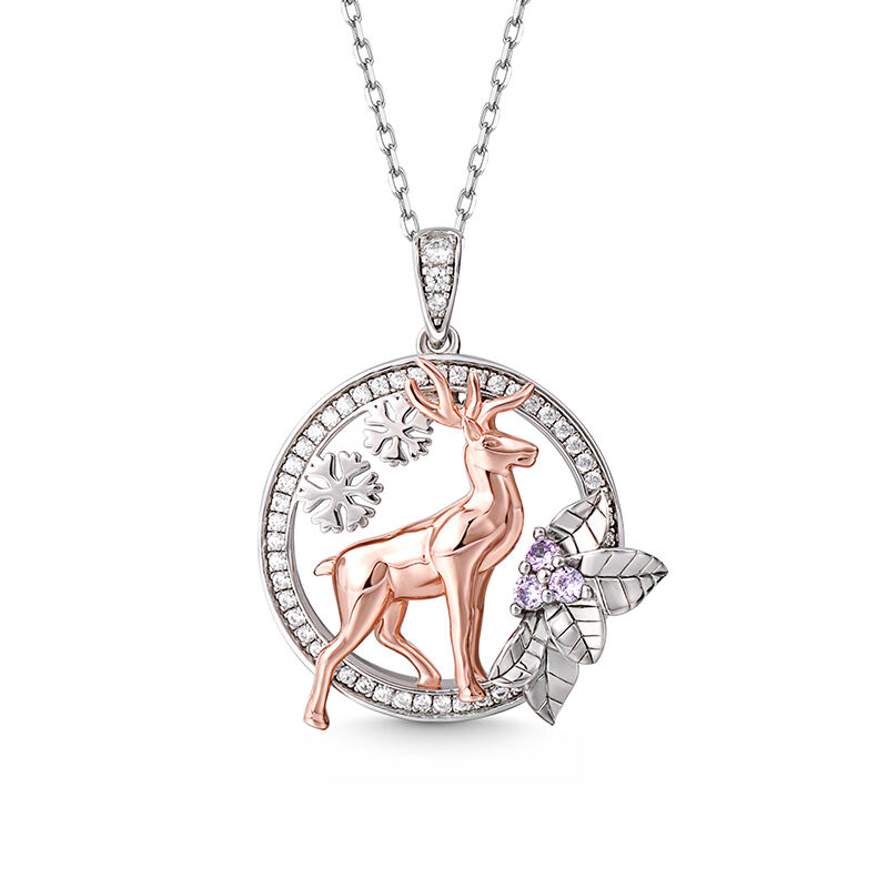 Jeulia Reindeer Design Snowflake Sterling Silver Necklace