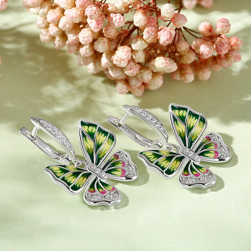 Jeulia "Mystical Butterfly" Enamel Sterling Silver Drop Earrings