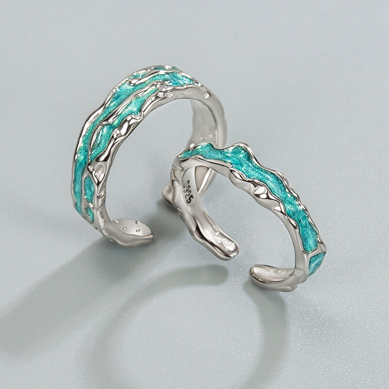 Jeulia "Aurora Impression" Open Design Sterling Silver Couple Rings