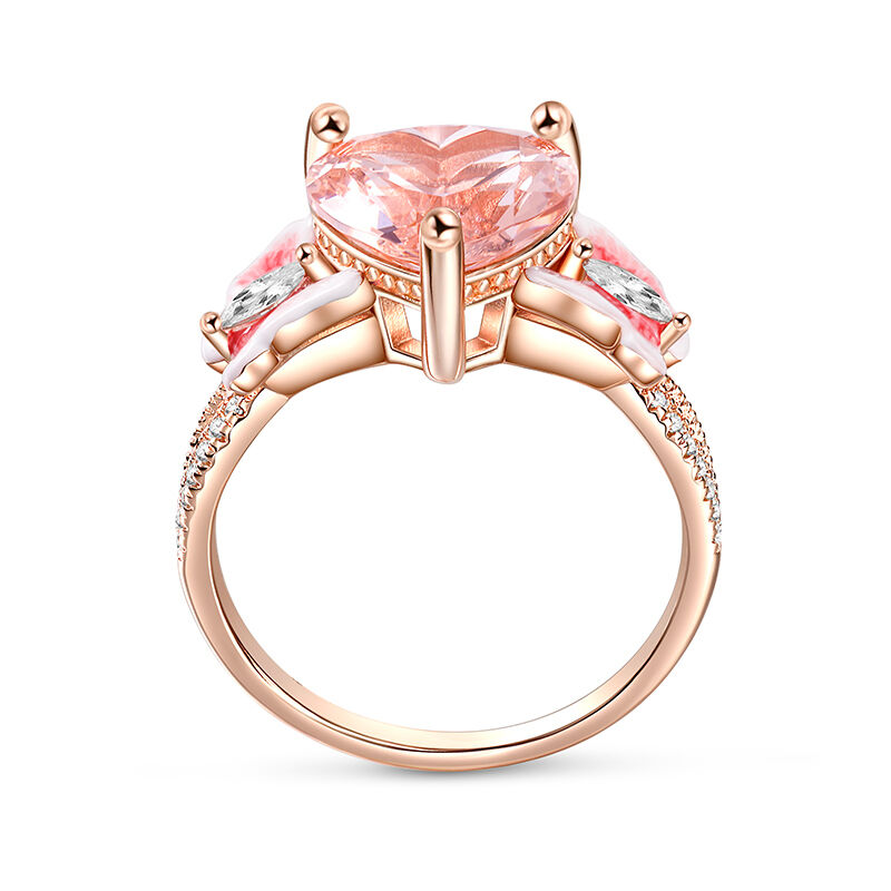 Jeulia Enamel Butterfly Heart Cut Synthetic Morganite Twist Sterling Silver Ring