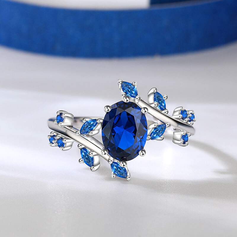 Jeulia Cornflower Leaf Sapphire Oval Engagement Ring