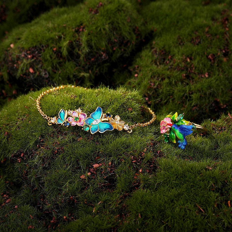 Jeulia Colored Enameled Floral Butterfly Bracelet