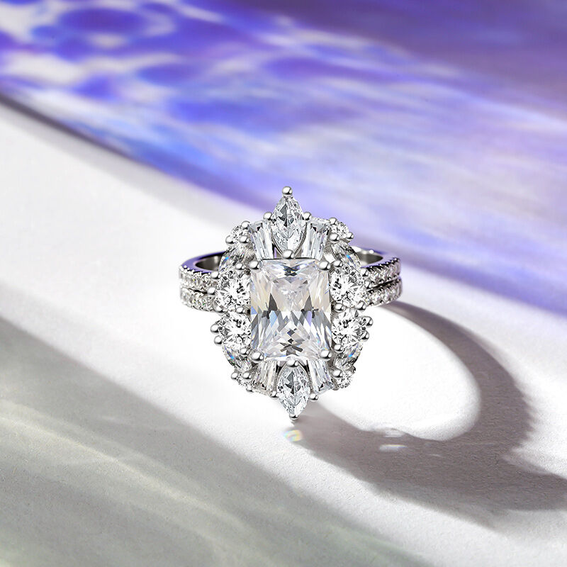 Jeulia Vintage Halo Engagement Ring Set Sterling Silver 2PCS