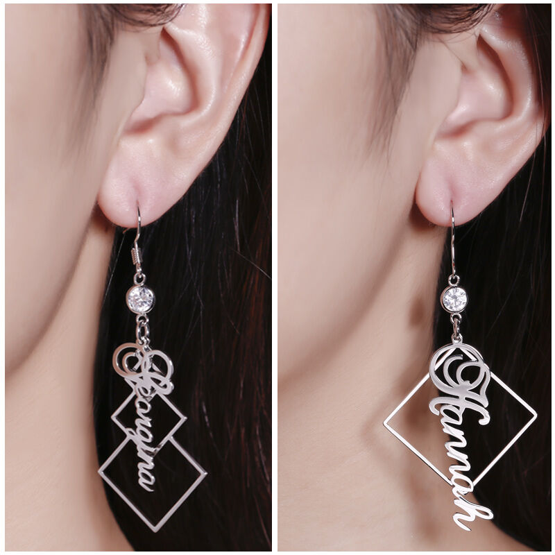 Jeulia Asymmetrical Personalized Sterling Silver Earrings