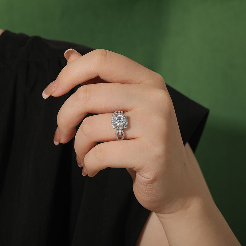 Jeulia Bague de Fiançailles Ronde à Halo avec Bande Évidée
