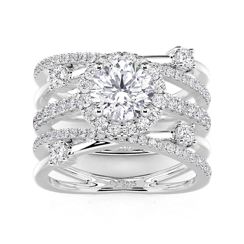 Jeulia Symmetrical Twisted Enhancer Halo Round Cut Bridal Set