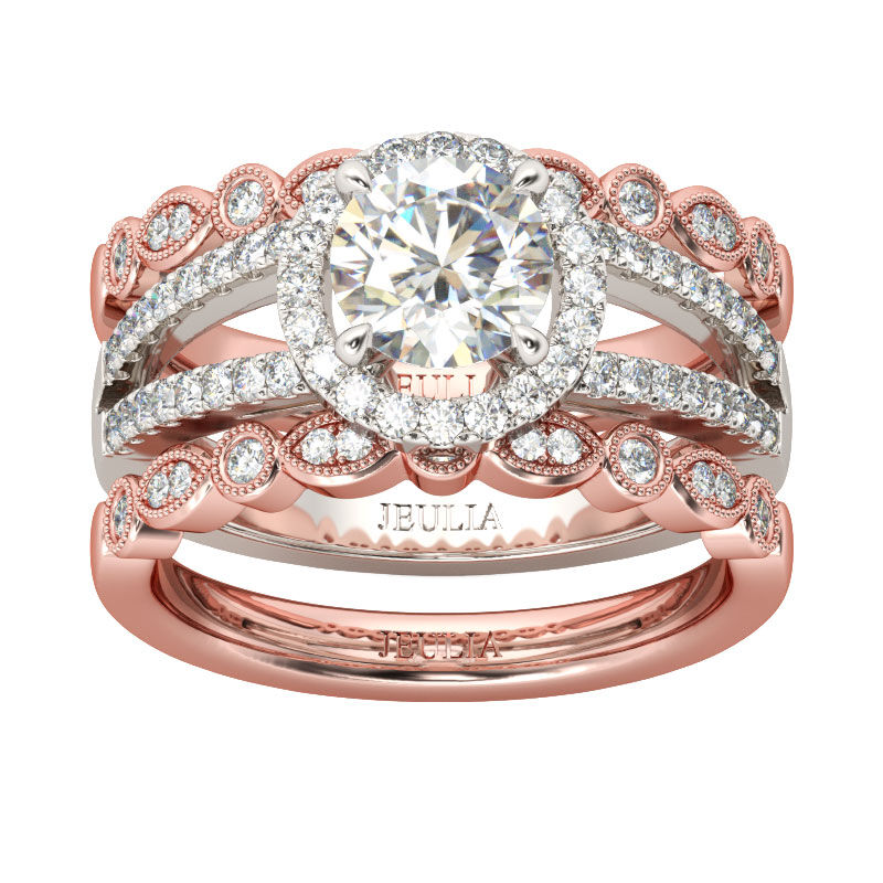 Jeulia Terno De Anillos De Talla Redonda En Plata De Ley