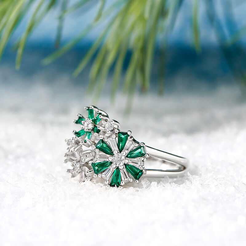 Jeulia Fancy Snowflake Emerald Cut Sterling Silver Ring