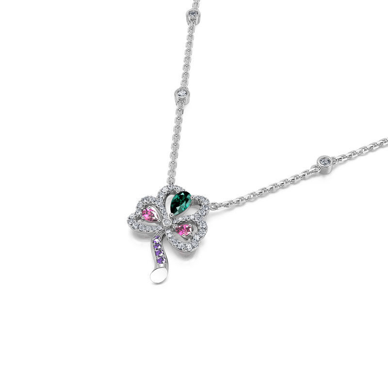 Jeulia "Süßer Traum" Kleeblatt Blume Sterling Silber Halskette