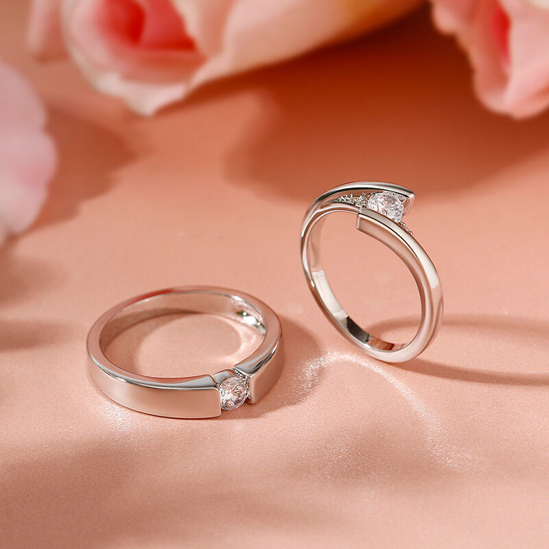 Jeulia "Lovers' Beauty" Round Cut Sterling Silver Couple Rings