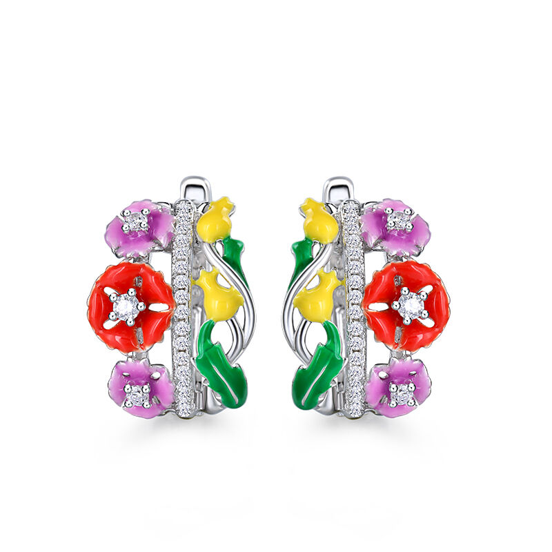 Jeulia "Rainforest" Flower Enamel Sterling Silver Earrings