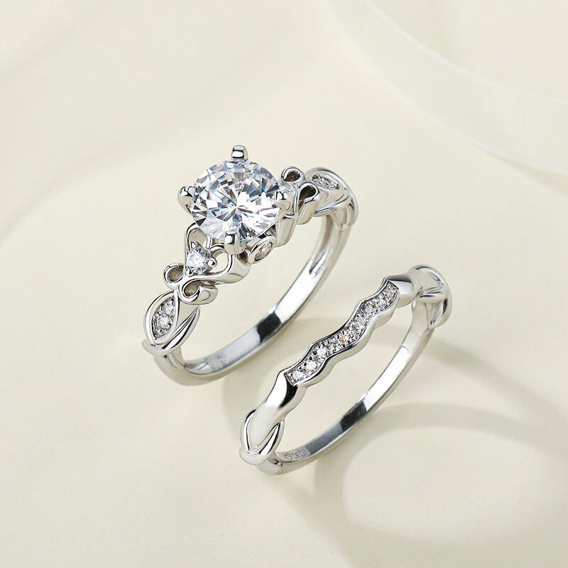 Jeulia Floral Style Round Cut Sterling Silver Ring Set