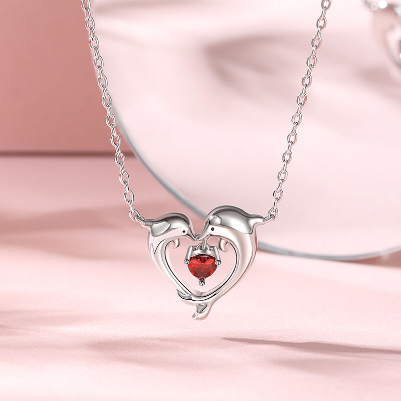 Jeulia "Eternal Bond" Heart-Shaped Two Dolphins Sterling Silver Necklace