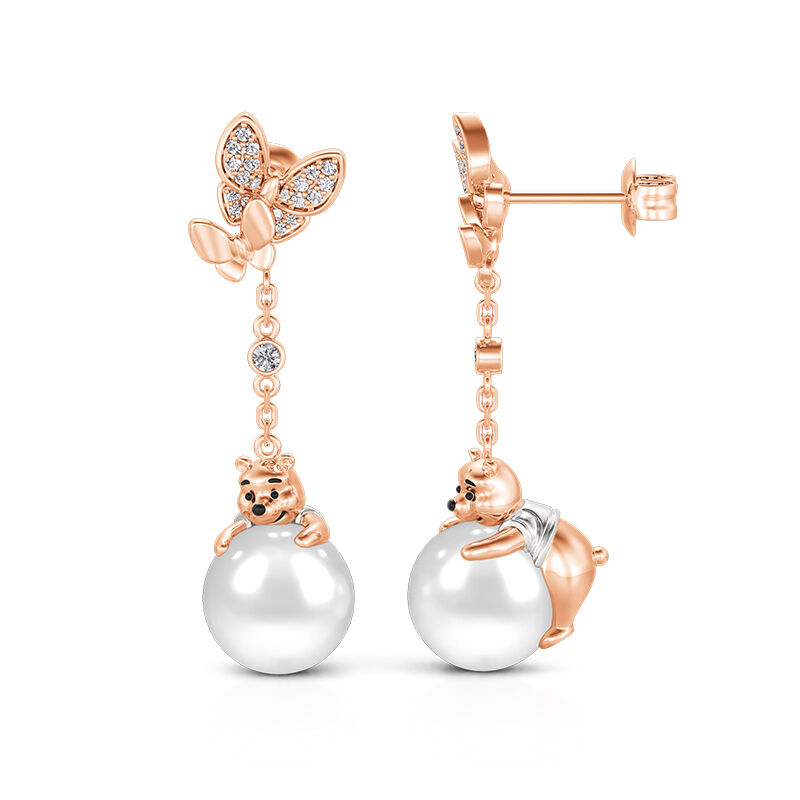 Jeulia Butterfly & Cartoon Bear Pearl Drop Earrings Sterling Silver