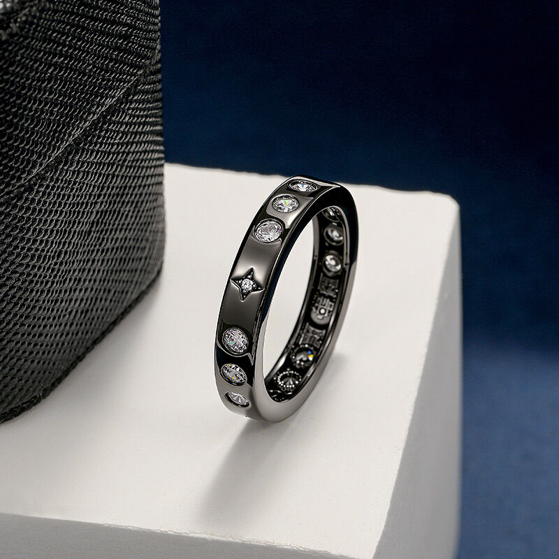Jeulia Black Celestial Star Mens Ring Sterling Silver