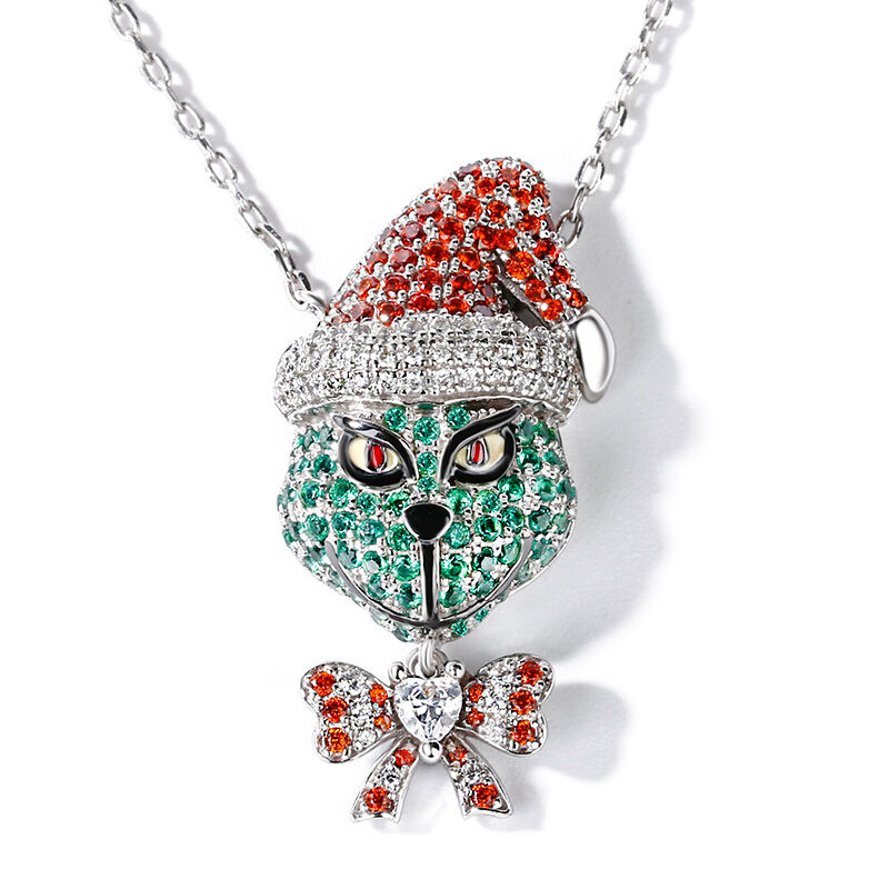 Jeulia "Holiday Cheermeister" Christmas Monster Inspired Sterling Silver Necklace