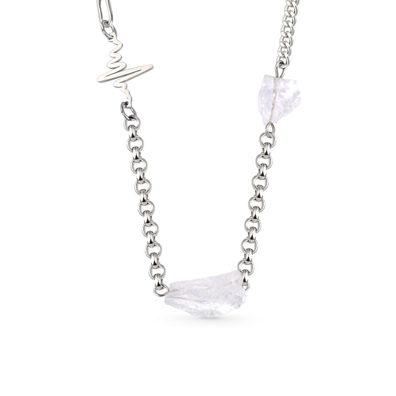 Jeulia "Soul Cleanser" Heartbeat Design Irregular Natural Clear Quartz Necklace