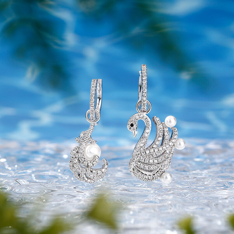 Jeulia "Be My Queen" Swan Cultured Pearl Sterling Silver Earrings