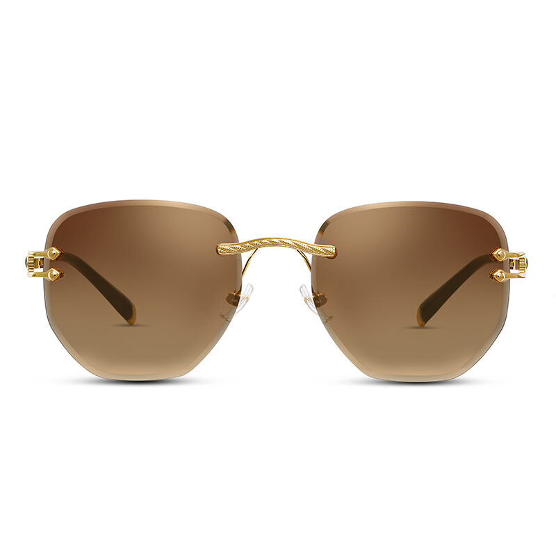Jeulia "Make A Splash" Geometric Brown Mirror Rimless Women's Sunglasses