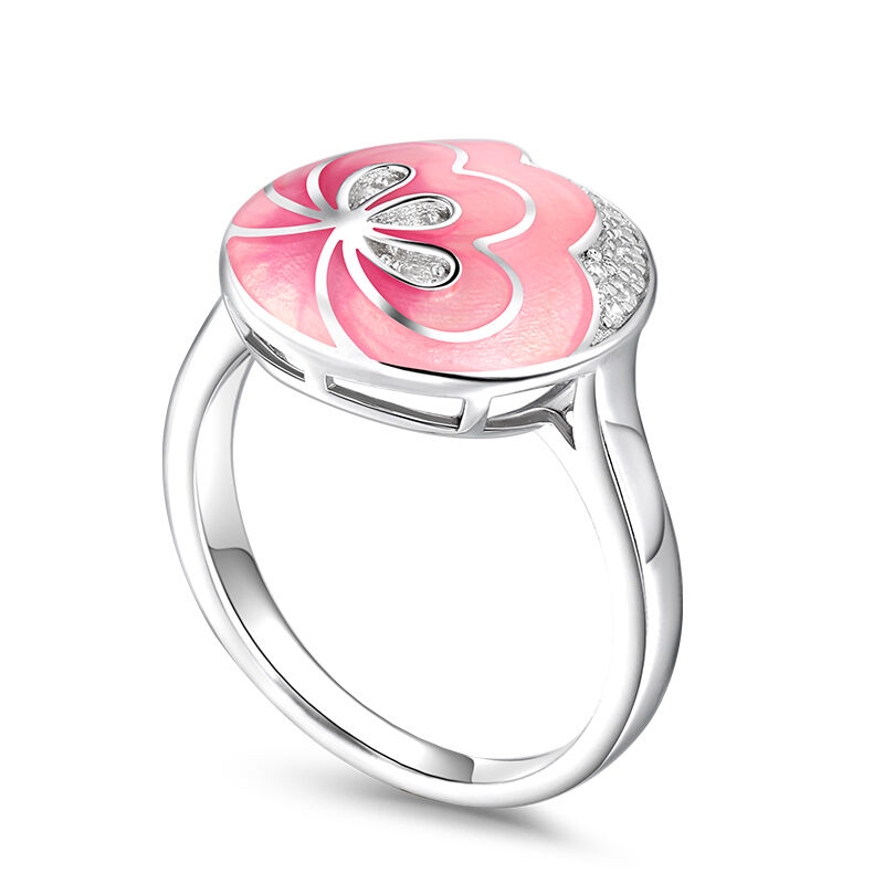 Jeulia "Pink Love" Flower Enamel Sterling Silver Ring