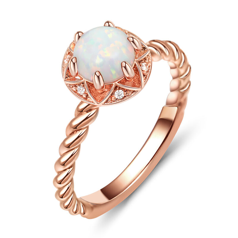 Jeulia Twist Shank Opal Sterling Silver Engagement Ring