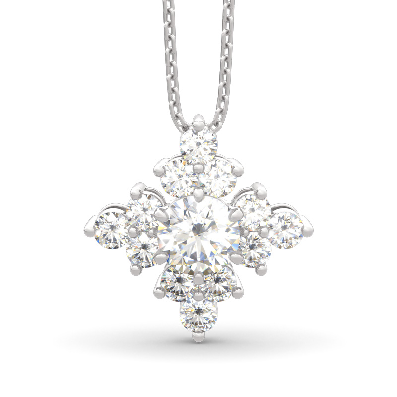 Jeulia Sparkling Cluster Round Cut Sterling Silver Necklace