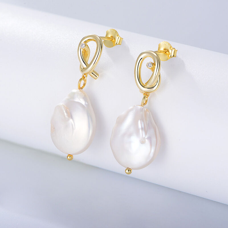 Jeulia Cultured Baroque Pearl Sterling Silver Drop Earrings