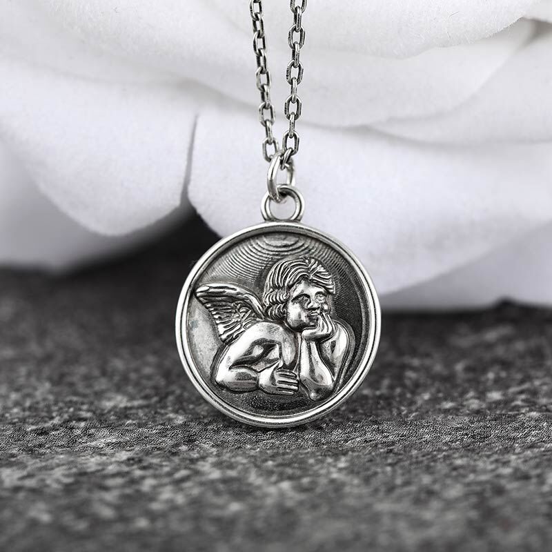 Jeulia "Cherub Angel" Coin Sterling Silver Necklace