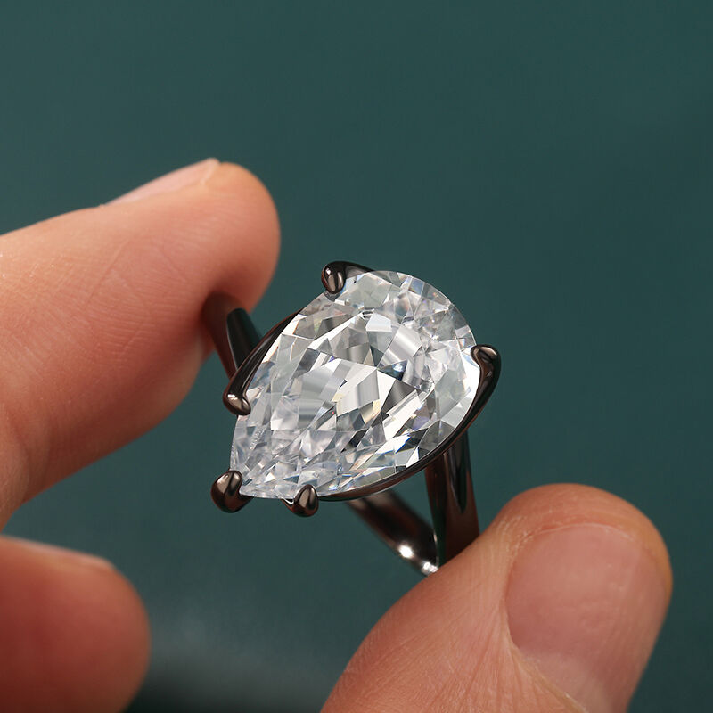 Jeulia "Endless Brilliance" Pear Cut Black Tone Sterling Silver Ring
