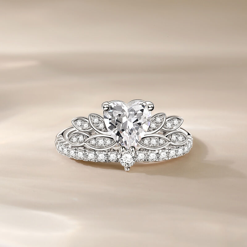 Jeulia Leaf Shape Heart Cut Sterling Silver Ring
