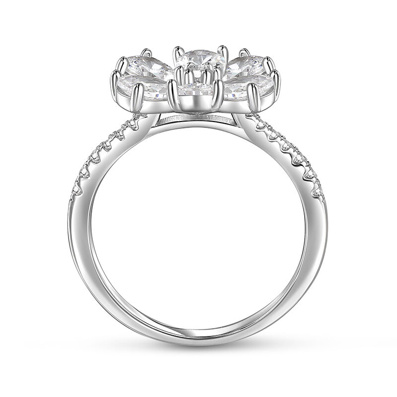 Jeulia Anillo de Plata Esterlina de Flor de Seis Pétalos de Corte de Pera