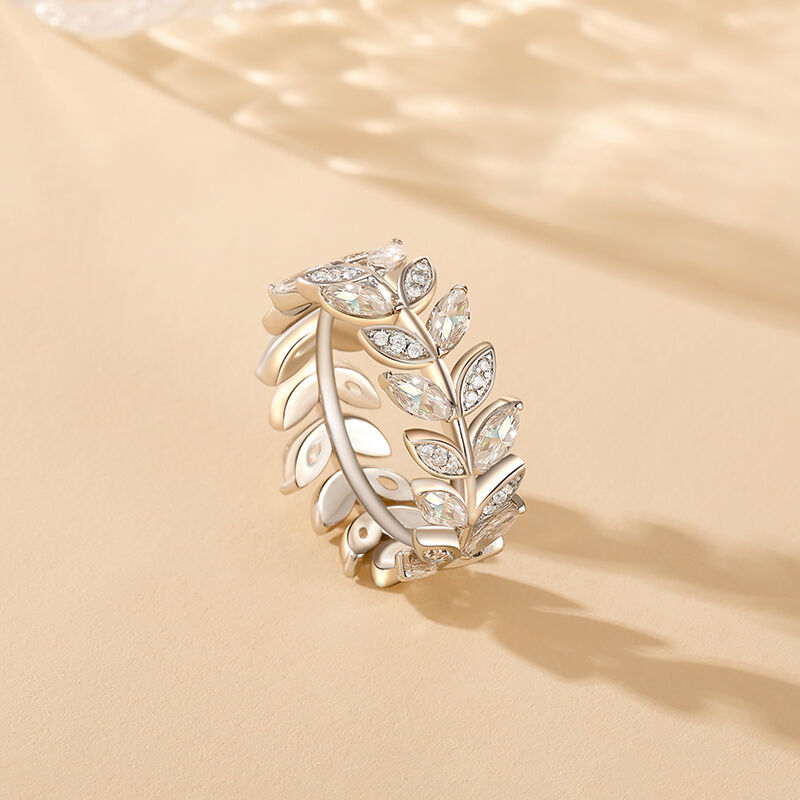 Jeulia Olive Leaf Carved Unique Women's Eternity Band Sterling Silver