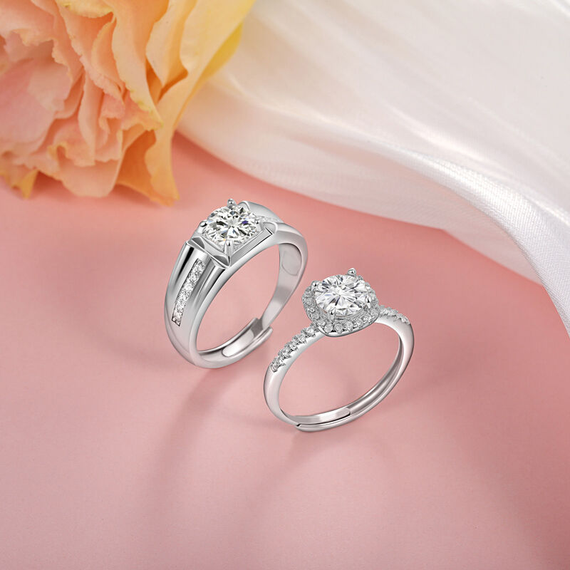 Jeulia Classic Couple Ring Set Round Cut Sterling Silver