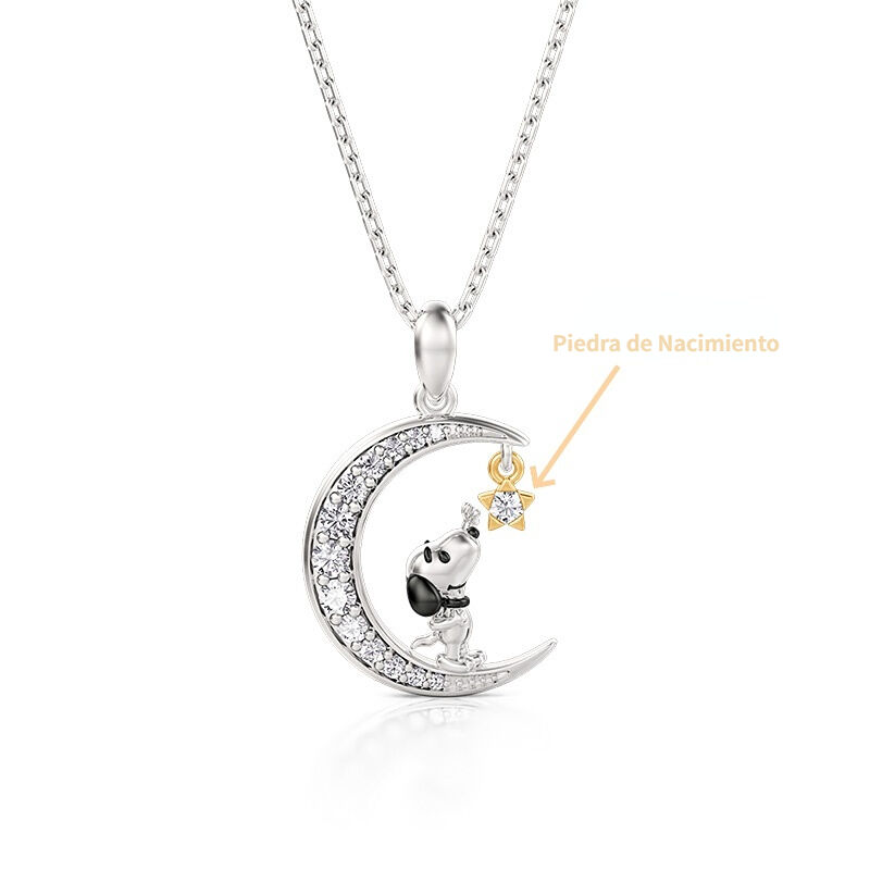 Jeulia Collar Personalizado Diseño de Perro y Estrella Forma de Luna con Piedra de Nacimiento