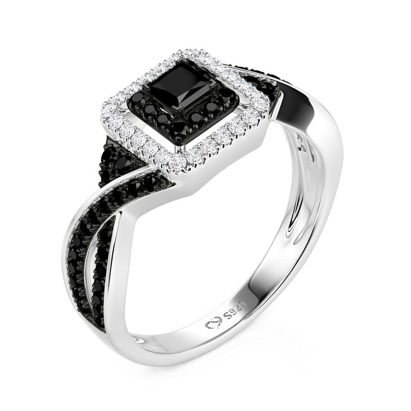 Jeulia Double Halo Black Engagement Ring Sterling Silver