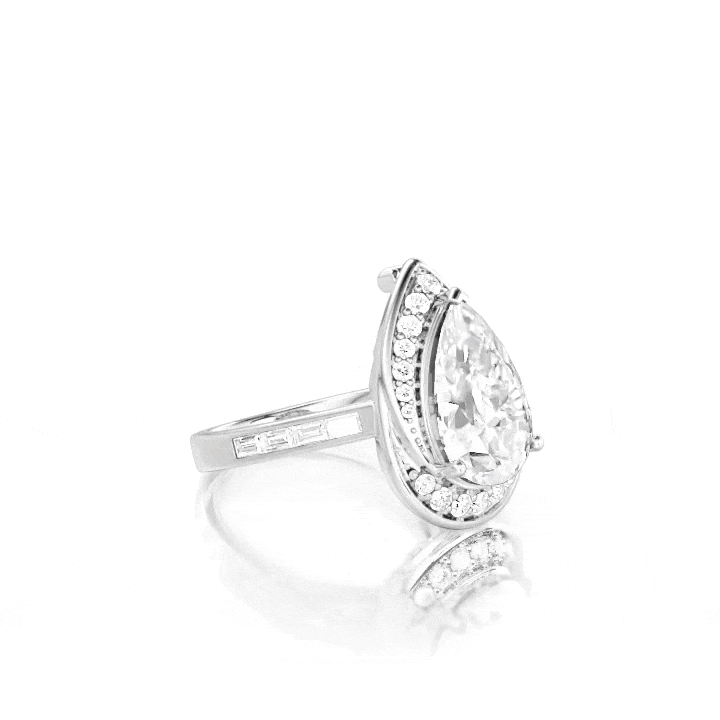 Jeulia Anillo de Compromiso Uso Dual Halo Remolino Corte Pera