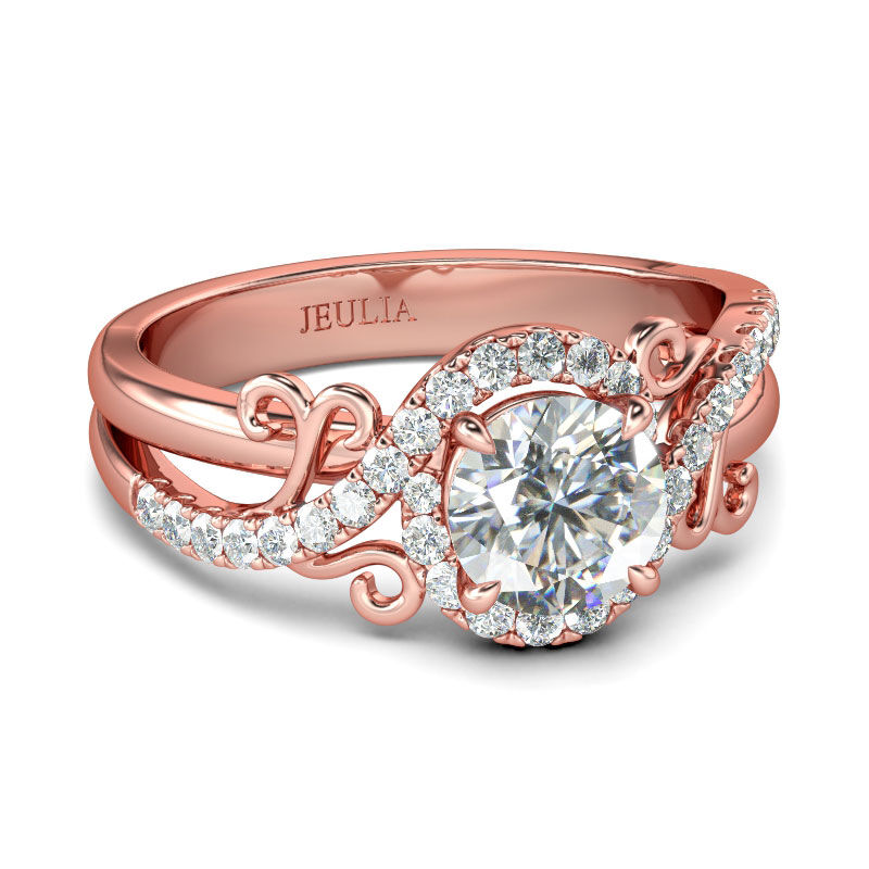 Jeulia Floral Design Round Cut Sterling Silver Ring