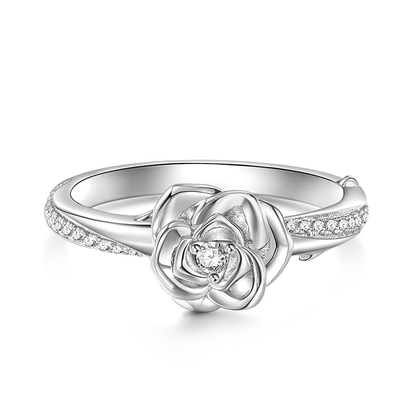 Jeulia Rose Flower Round Cut Sterling Silver Ring