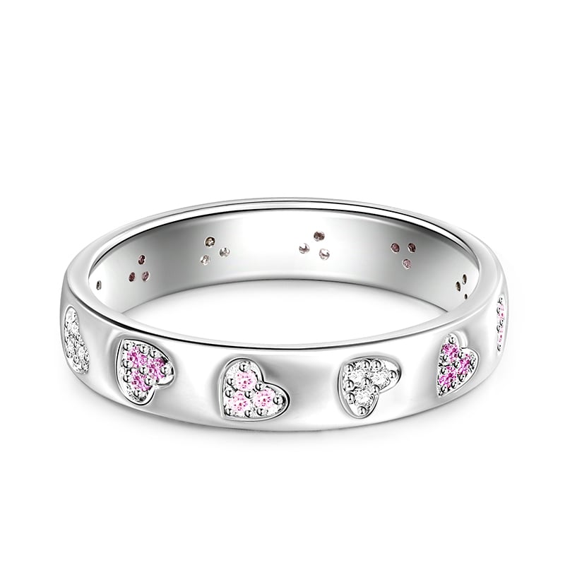 Jeulia "Beating Heart" Women's Band Inlaid Sterling Silver