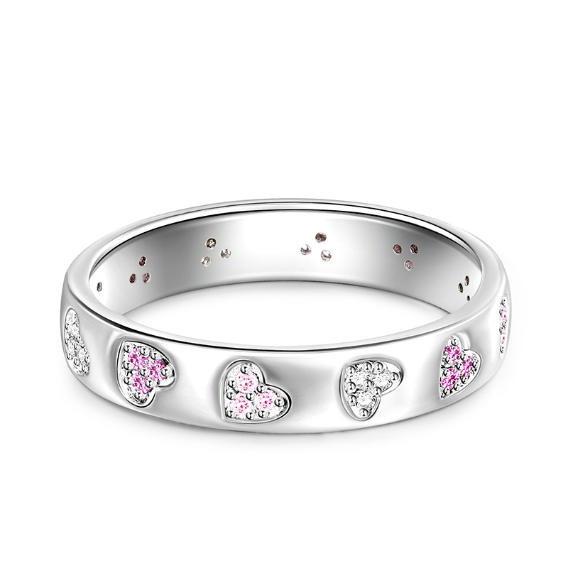 Jeulia "Beating Heart" Women's Band Inlaid Sterling Silver