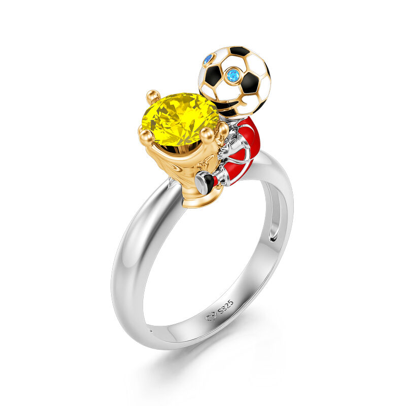Jeulia Hug Me "You're My Champion" Canada Football Team Round Cut Sterling Silver Ring