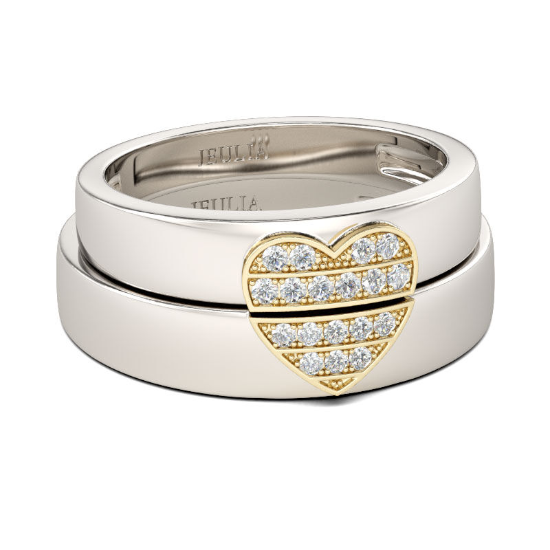 Jeulia Two Tone Heart Design Round Cut Sterling Silver Band Set