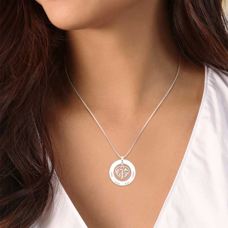 Jeulia Heart In Circle Sterling Silver Engravable Necklace