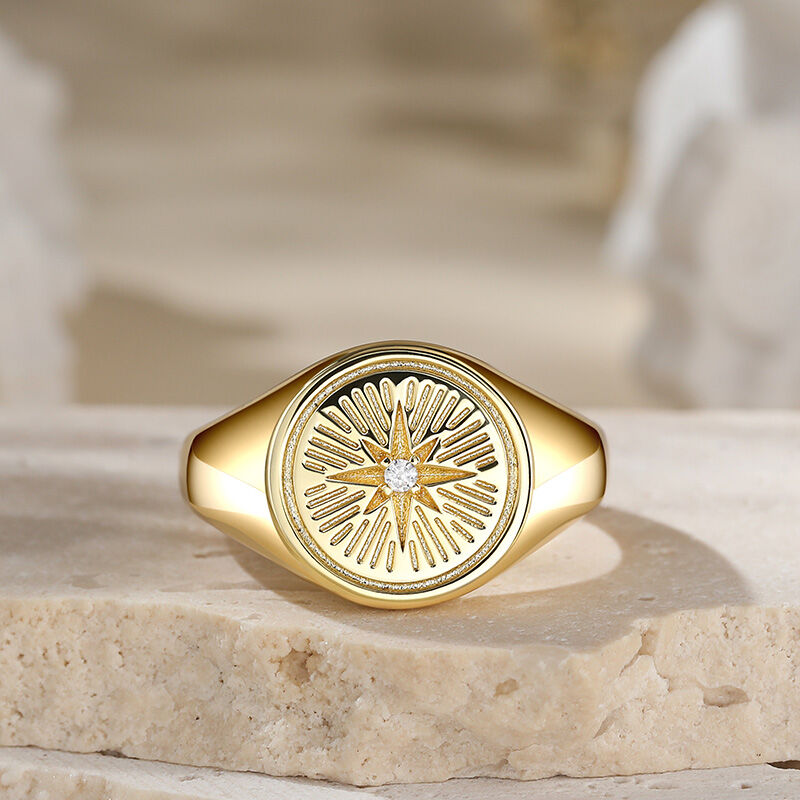 Jeulia Round Star Signet Sterling Silver Ring