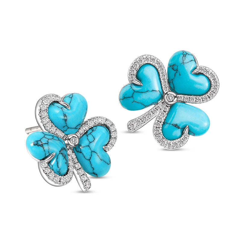 Jeulia "Heartfelt Luck" Clover Design Turquoise Sterling Silver Stud Earrings