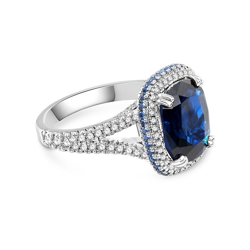 Jeulia "Blue Fantasy" Side Halo Cushion Cut Sterling Silver Engagement Ring