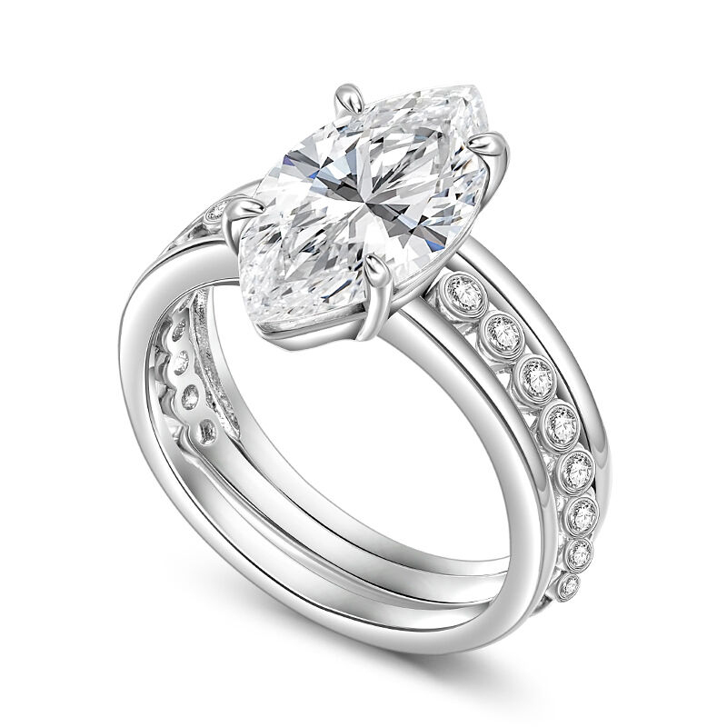 Jeulia Classic Marquise Engagement Ring Set Sterling Silver