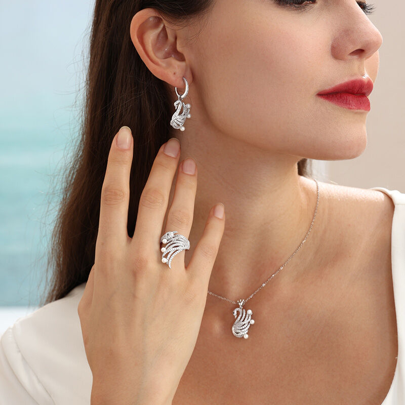 Jeulia Orecchini con Design Cigno e Perla in Argento Sterling