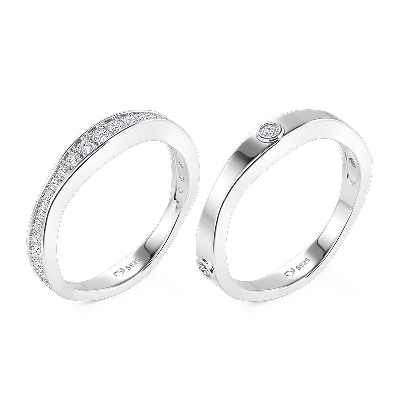 Jeulia Classic Minimalist Couple Rings Set Sterling Silver