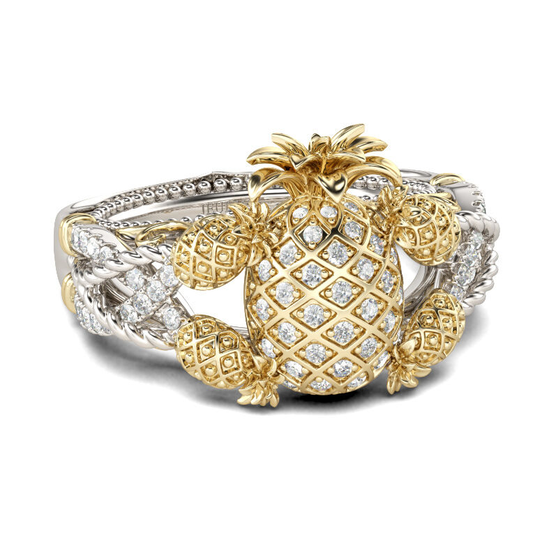 Jeulia Two Tone Pineapple Intertwined Sterling Silver Ring